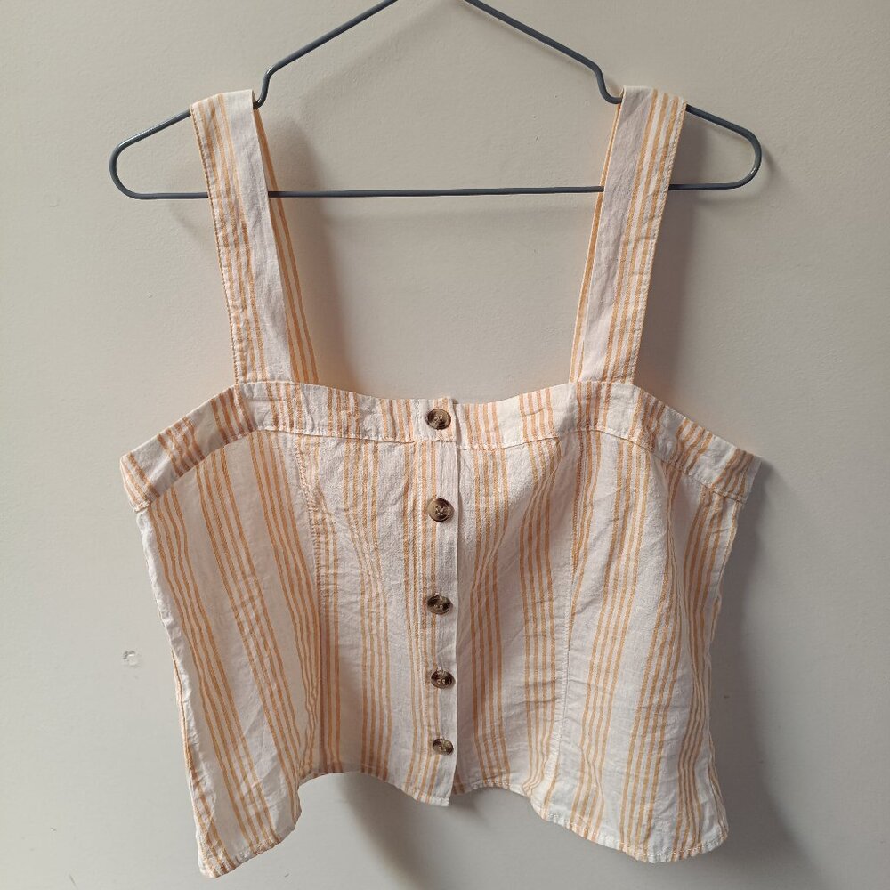3/$25 Linen Cotton Blend Orange Stripe Button Camisole Vest Top, Woman Medium